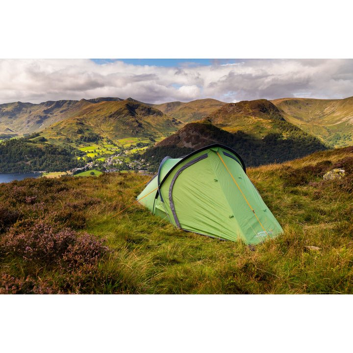 Vango Helvellyn 200 Backpacking 2 Man Tent on top of Mountain with Door closed
