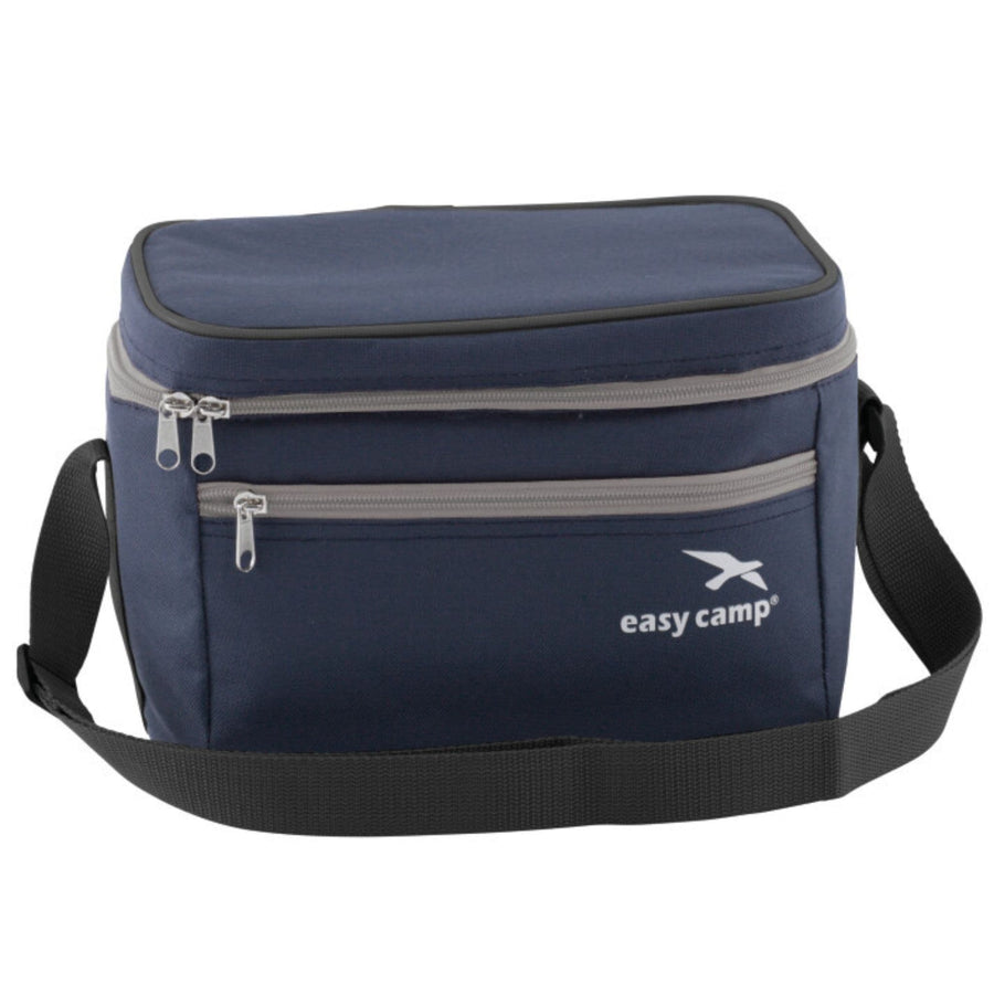 A navy blue Easy Camp Chilly cool bag small with a shoulder strap and front zip pocket, designed for picnics and camping.