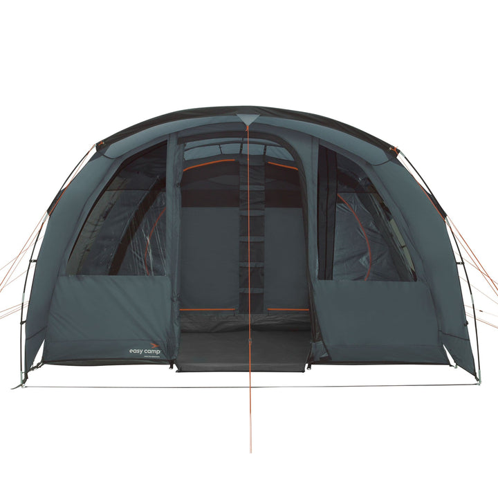 Easy Camp Skarvan 5 man tent front view with open doors, highlighting the spacious interior and family-friendly layout.