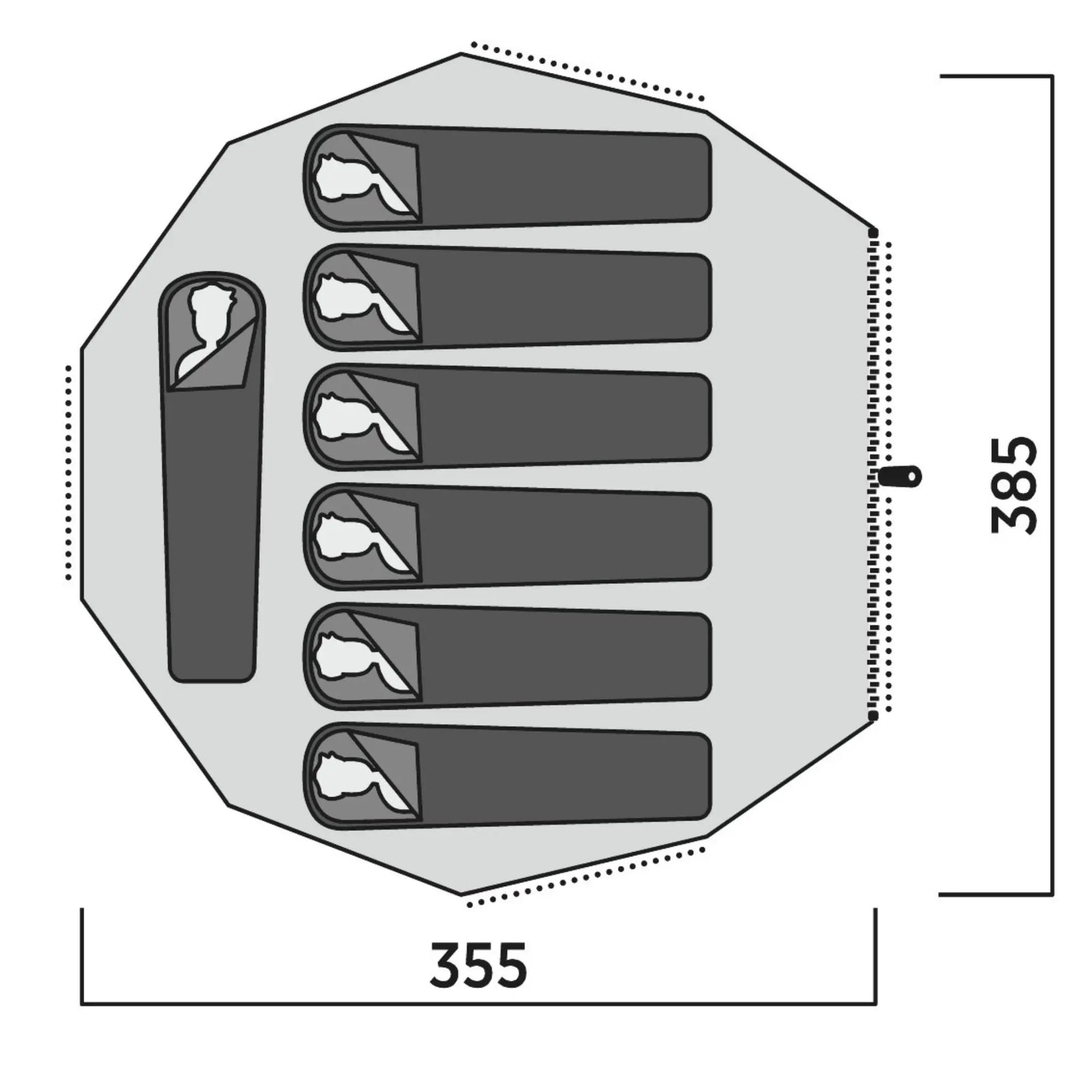 Floorplan of the Easy Camp Vaulen Tipi Tent, showcasing layout for 7 sleeping spaces.