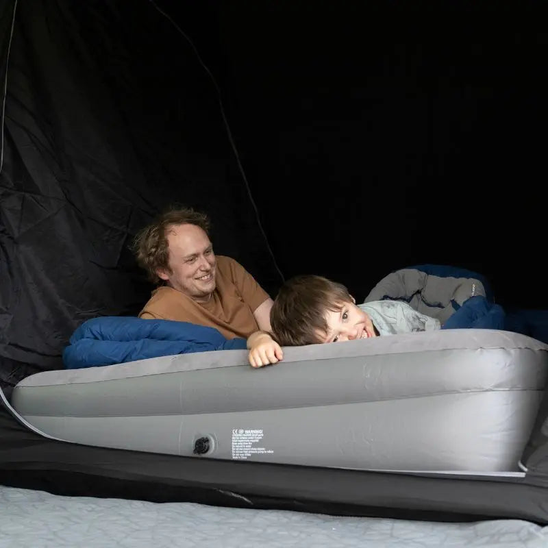 family tent with darkened bedrooms