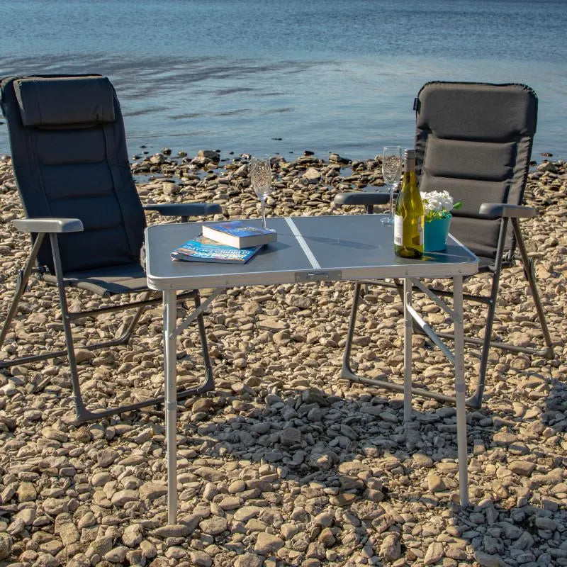 Folding camping tables.