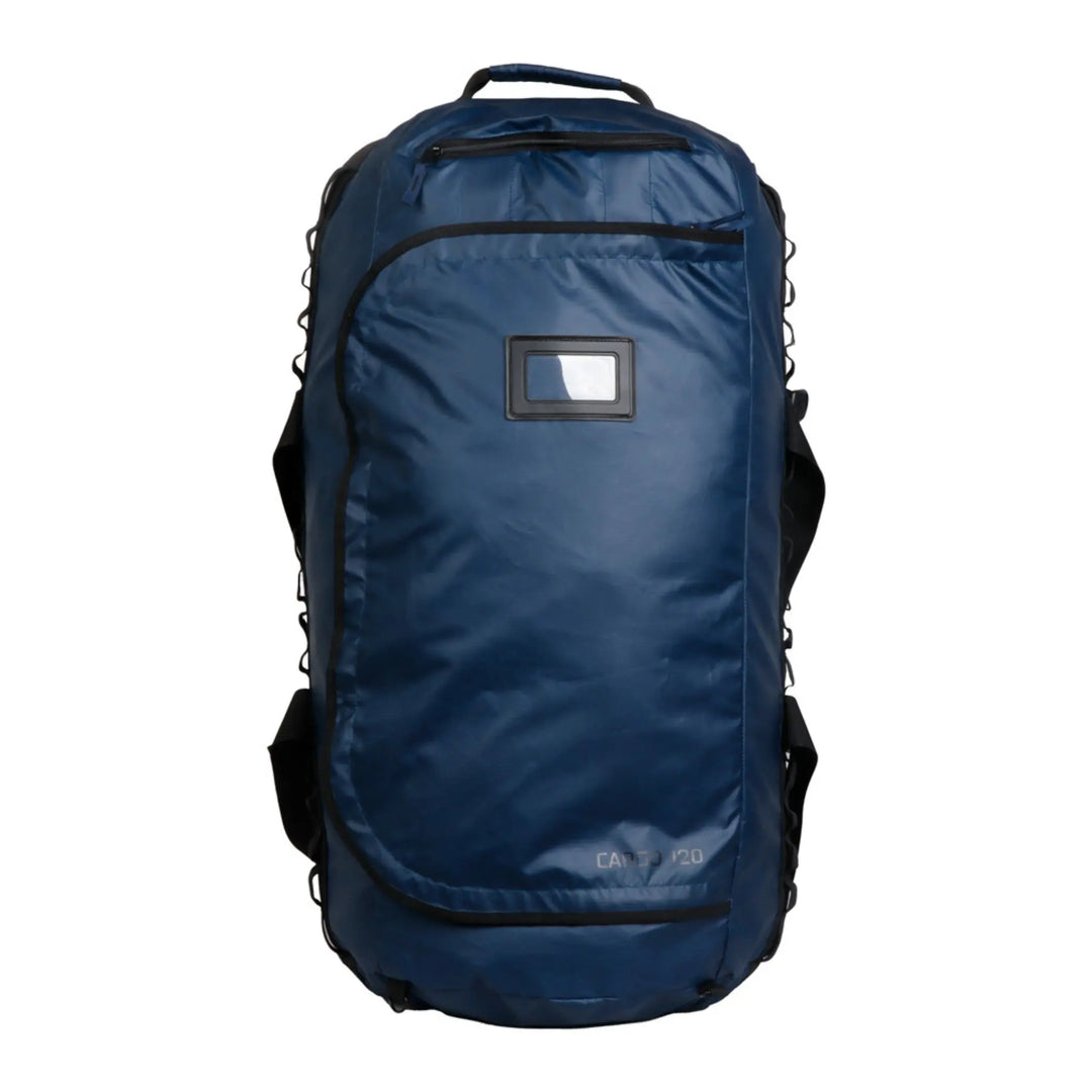Top view of the Vango Cargo 120L travel bag in Moonlight Ocean, showcasing reinforced stitching and durable material.