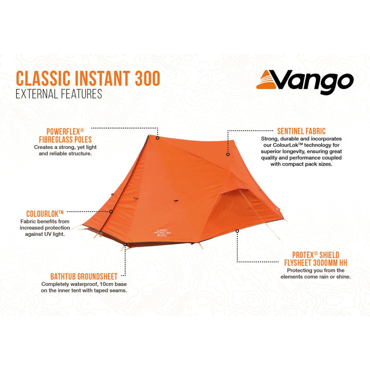 Vango Classic Instant 300 Tent - Orange 2024 External features
