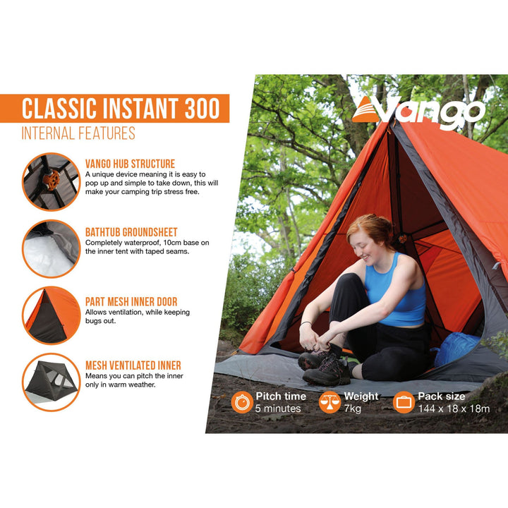 Vango Classic Instant 300 Tent - Orange 2024 Internal features