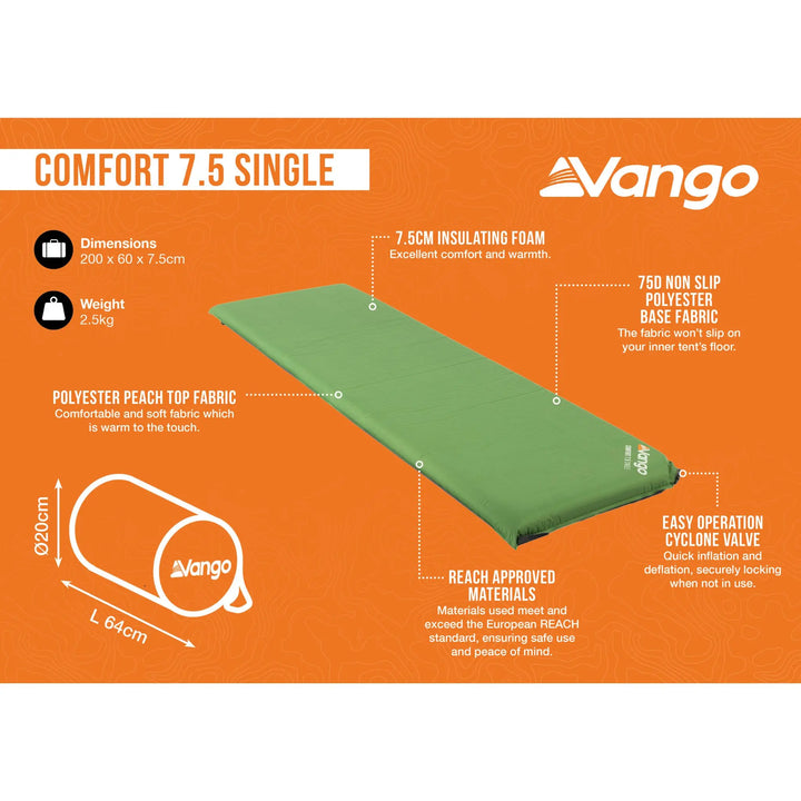 Vango Comfort 7.5 Single Self Inflating Mat infographic