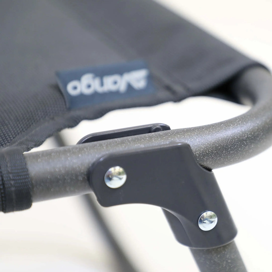 Vango logo stitched onto the black Duoweaveâ„¢ fabric of the Hampton Padded Footstool.