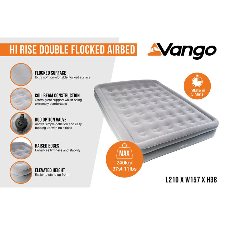 Vango Hi-Rise Double Flocked Airbed Infographic