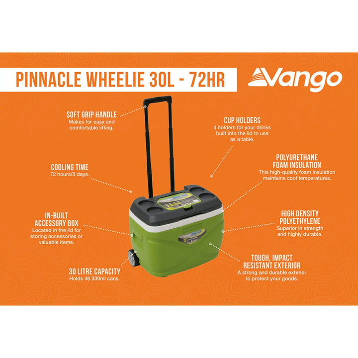 Vango Pinnacle Wheelie 30L Cool Box - Features Infographic