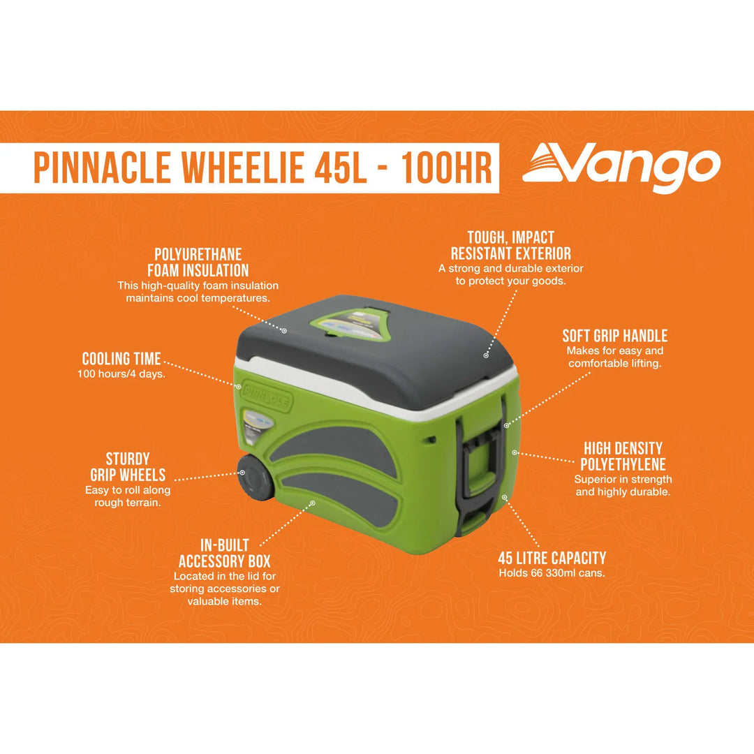 Vango Pinnacle Wheelie 45L Cool Box Features Infographic