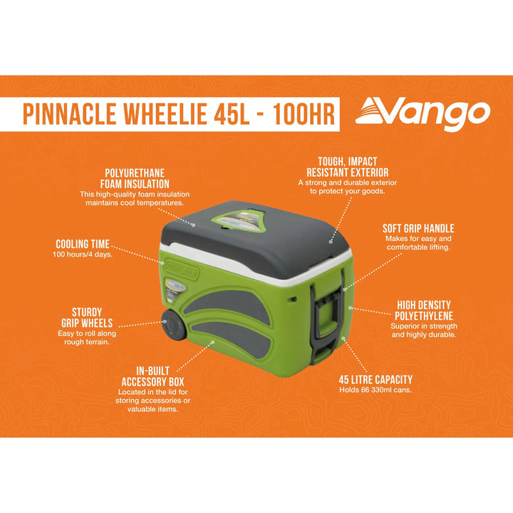 Vango Pinnacle Wheelie 45L Cool Box Features Infographic