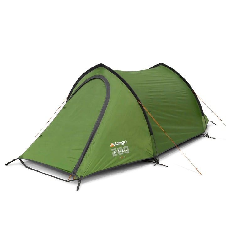 Vango Scafell 200 Tent with closed entrance, ideal for 2 people, showcasing its durable and lightweight design for trekking and outdoor adventures.
