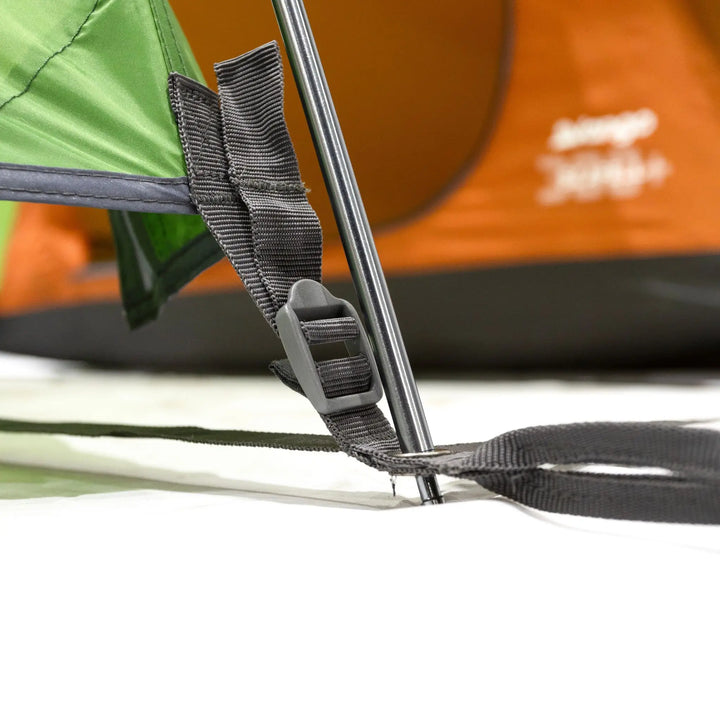 Close-up of the Vango Scafell 200 Tent’s pole attachment system, highlighting its easy setup for backpacking and outdoor adventures.