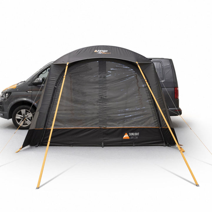 Front view of the Vango Sunlight Air canopy with the door panel fully closed for privacy and weather protection.