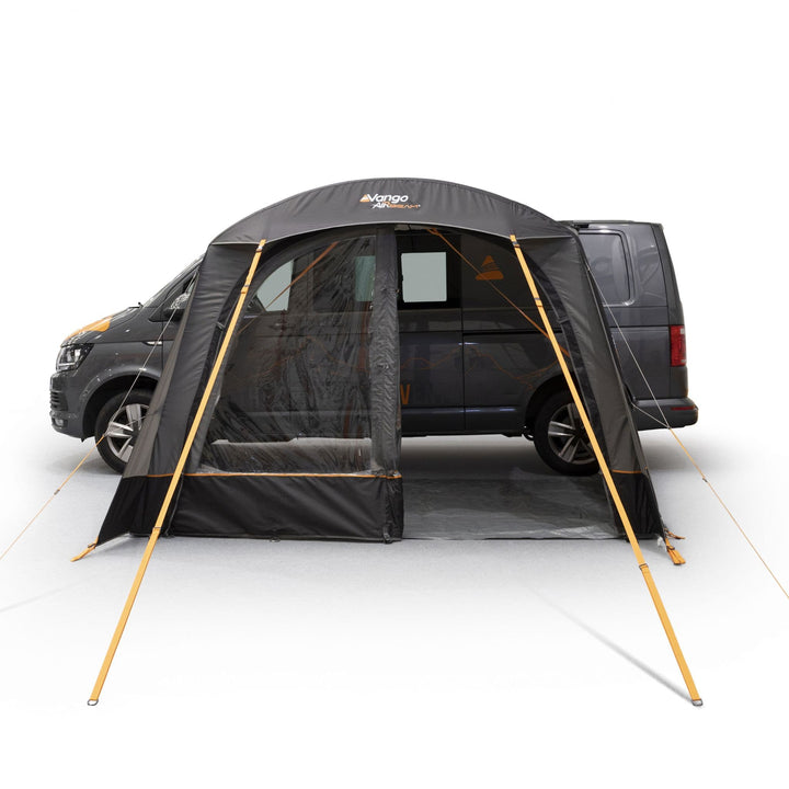 Front view of the Vango Sunlight Air camper van canopy with front door partially open, providing a welcoming and spacious entrance.