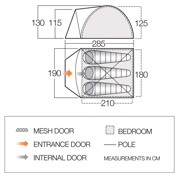 Vango Tay 300 Poled 3 Man Tent Floorplan