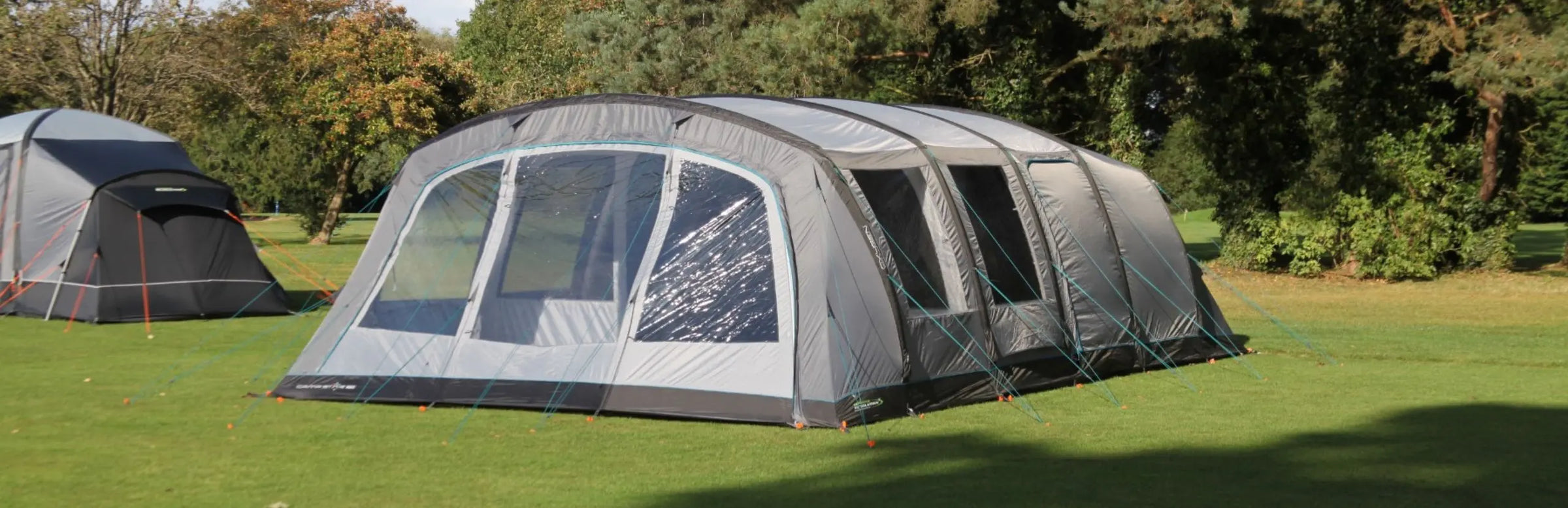 Spacious 7 man tent pitched on a campsite, ideal for family and group camping trips.