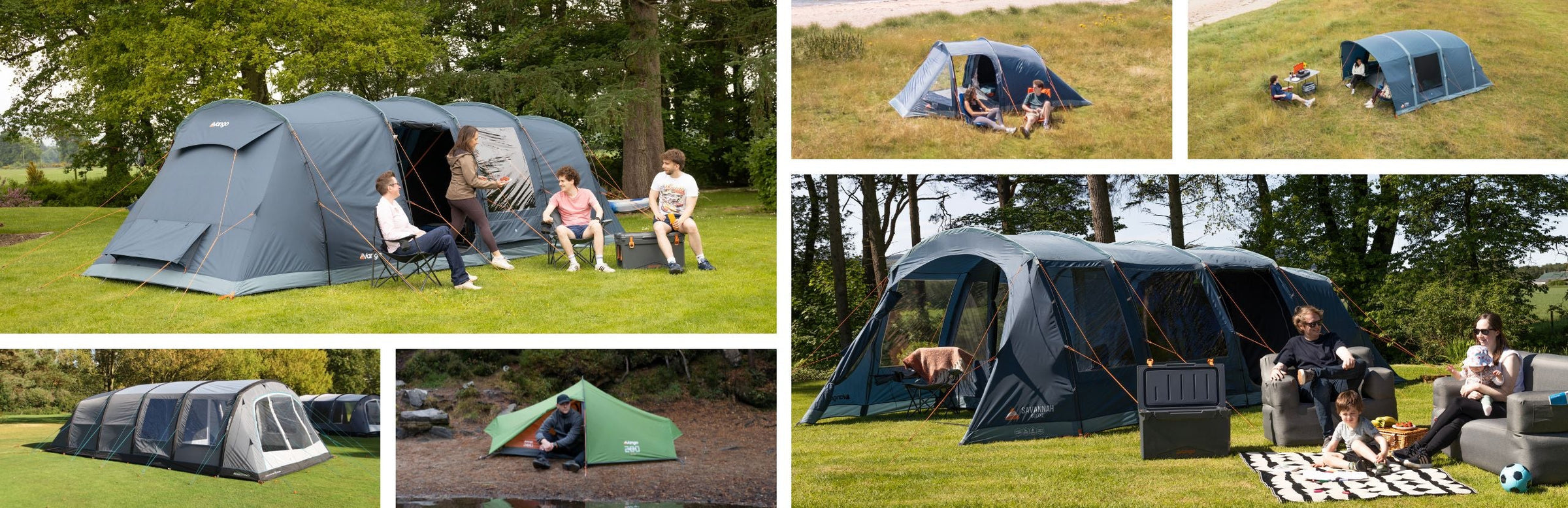 Tents - Family tents, Inflatable tents, backpacking tents with 2 to 8 man sizes available