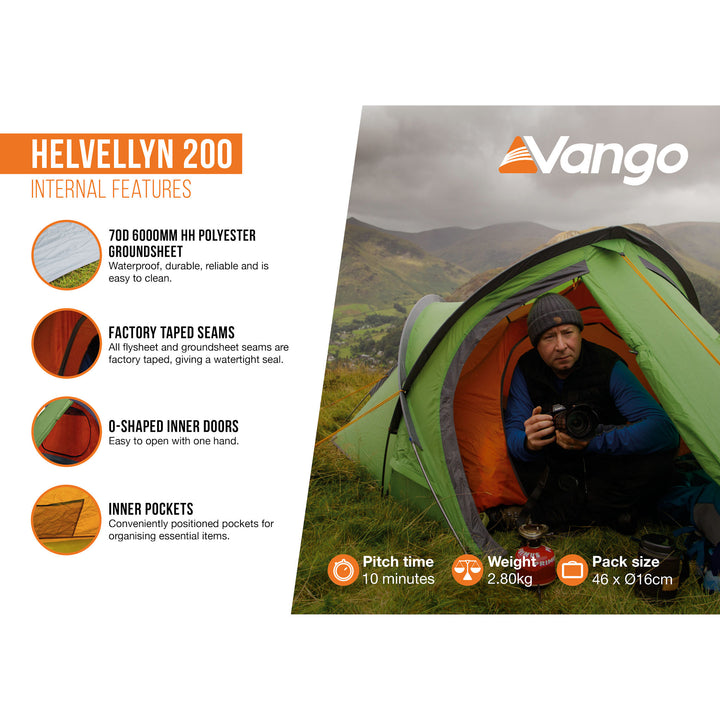 Vango Helvellyn 200 Backpacking 2 Man Tent Internal Features