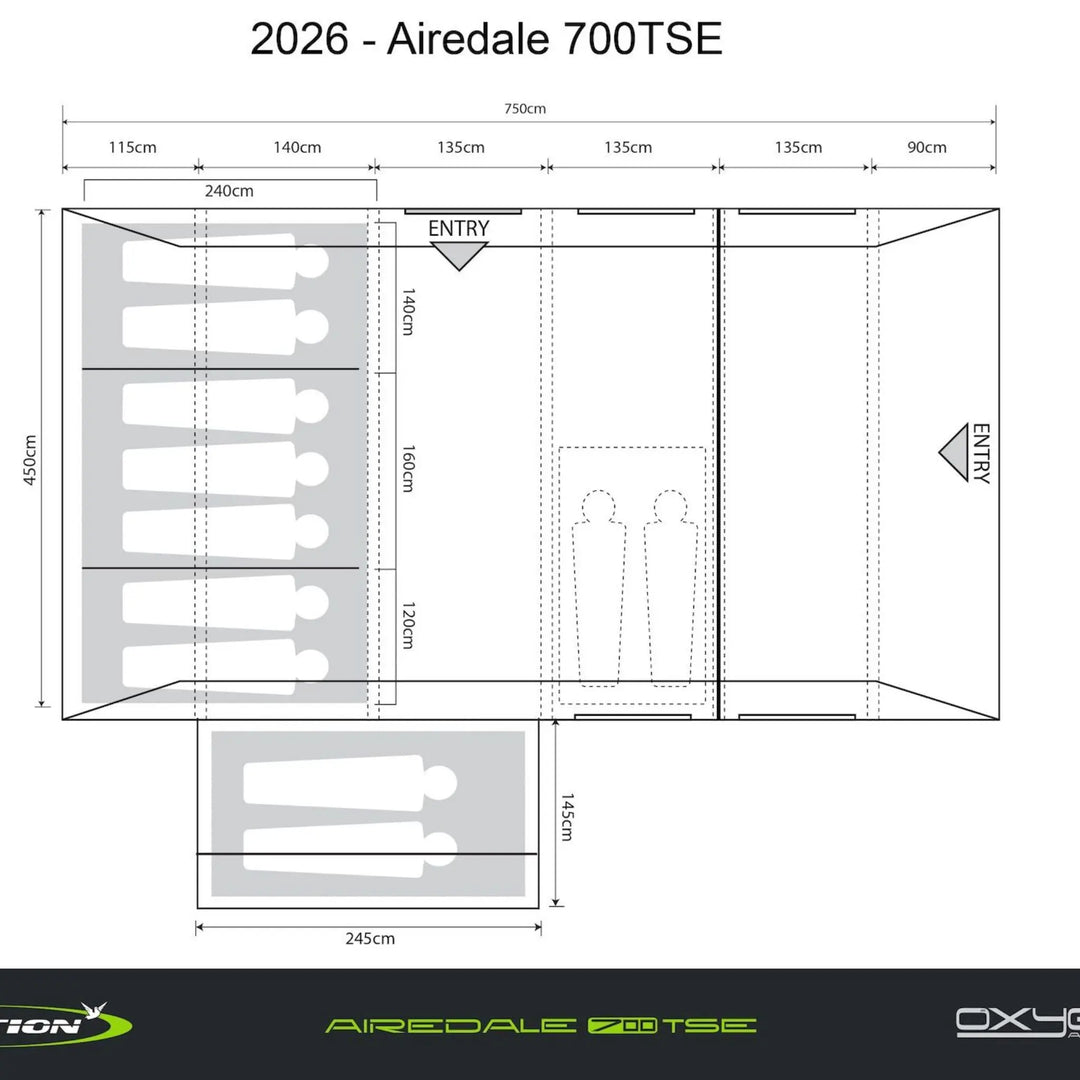 Technical drawing of a 2026 Airedale 700TSE with dimensions and layout