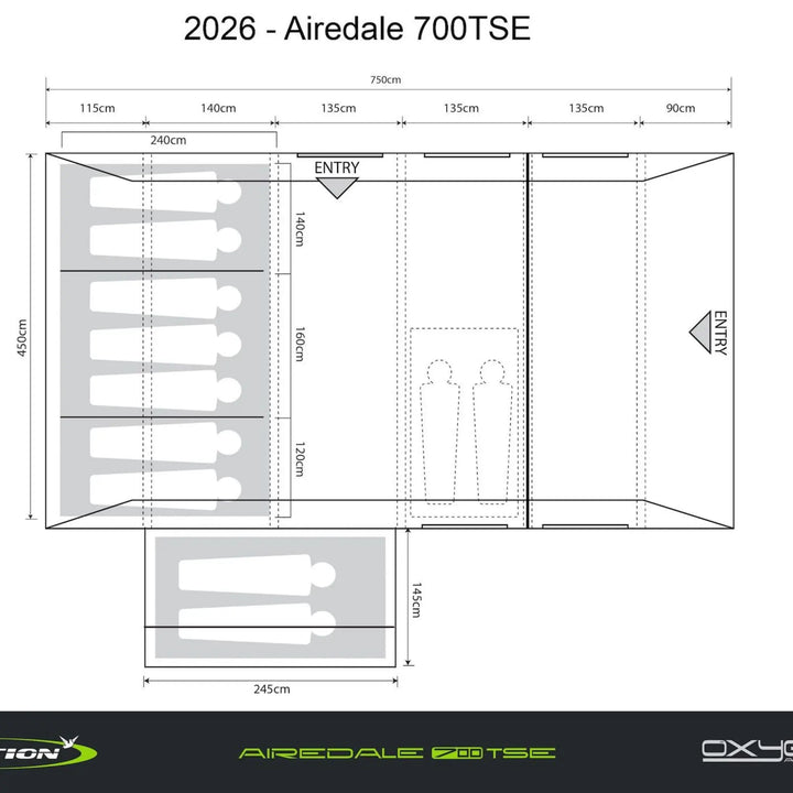 Technical drawing of a 2026 Airedale 700TSE with dimensions and layout