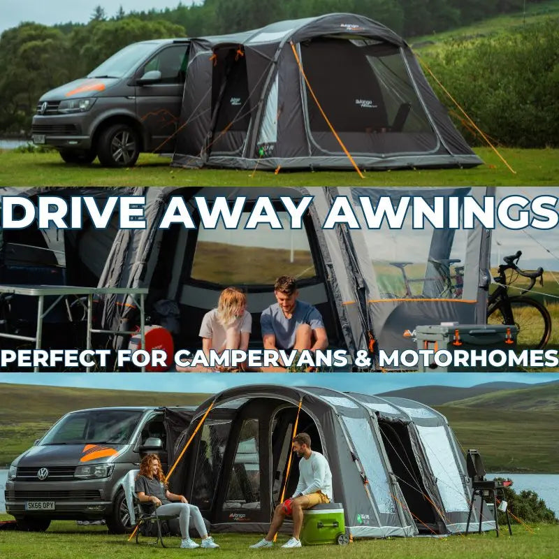 Shop the latest poled and air drive away awnings from Vango, Outdoor Revolution and Outwell.