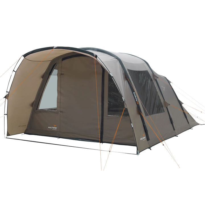 Corner view of the Easy Camp Brimnes 5 Air Tent with curtains down and door closed