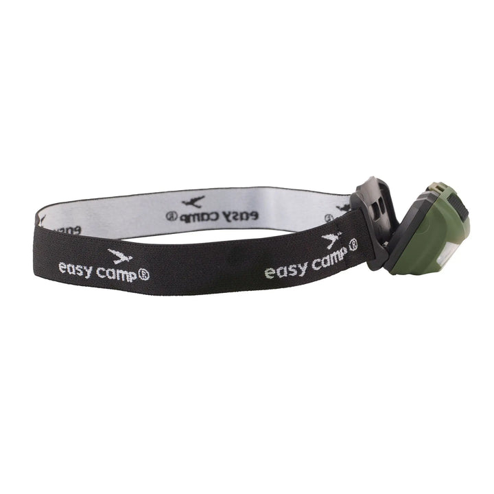 Easy Camp Foxglove Headlamp with black band and green headband on a white background