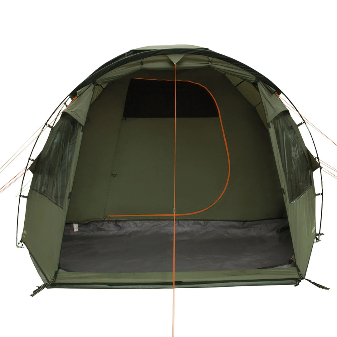 Front view of the Easy Camp Kinn 4 Tent with the front door open.
