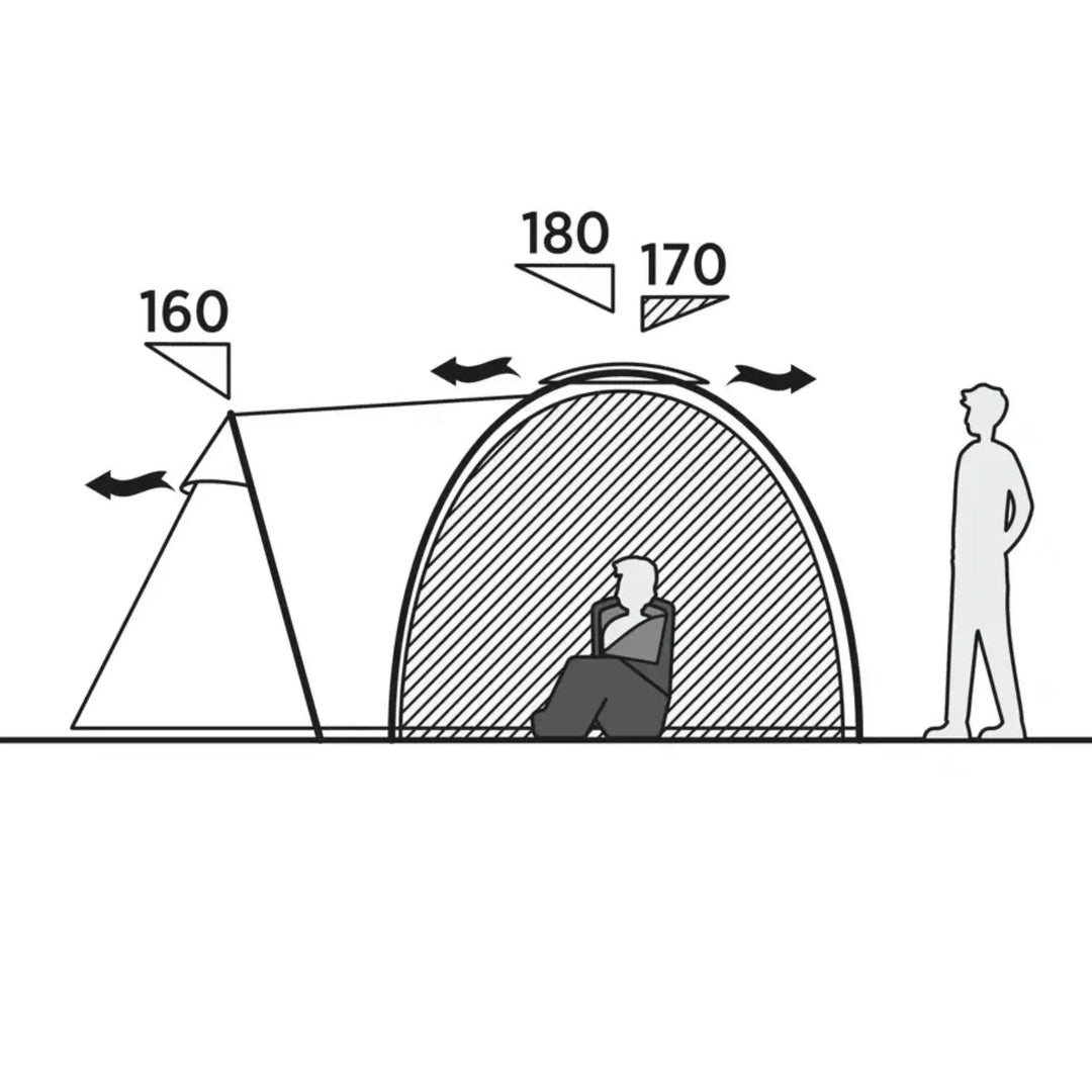Diagram showing the height dimensions of an Easy Camp Kinn 4 Tent with measurements in centimetres.