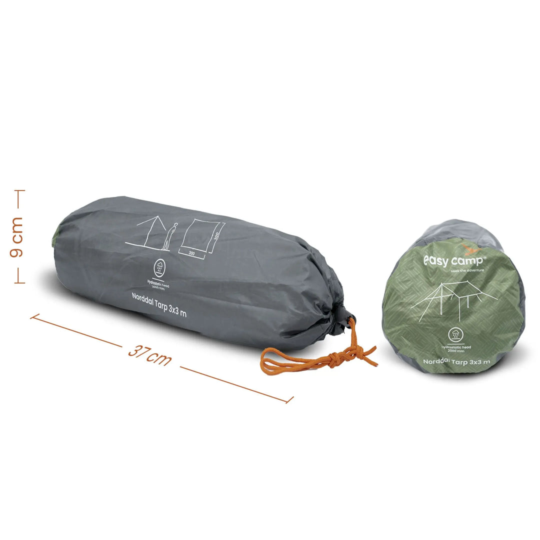 Easy Camp Norddal Tarp 3 x 3m Pack size showing length and width