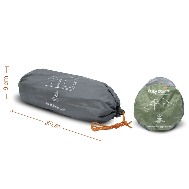 Easy Camp Norddal Tarp 3 x 3m Pack size showing length and width