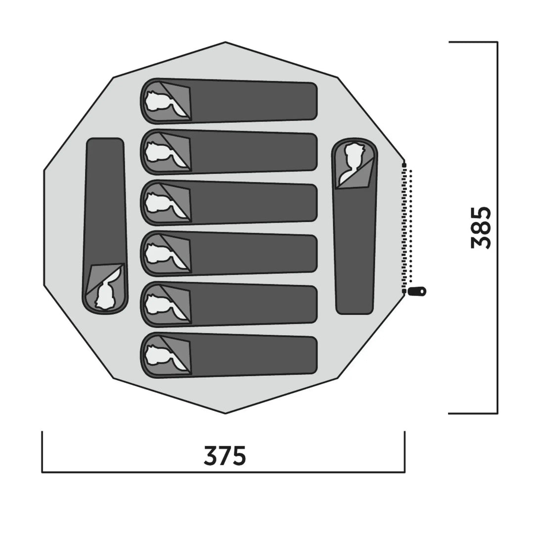 Floorplan of the Easy Camp Rands Tipi Tent highlighting the interior layout suitable for 8 people.