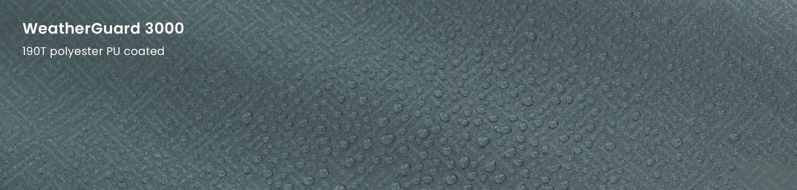 Close-up of WeatherGuard 3000 fabric on the Easy Camp Skarvan 4, showing 190T polyester PU coating with water droplets on the surface.