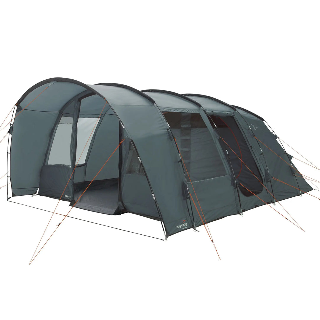 Easy Camp Skarvan 6 family tent, a spacious 6-man tunnel tent with large windows and multiple entrances for comfortable family camping.