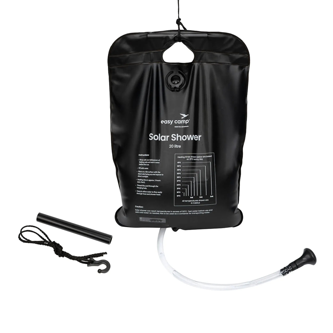 Easy Camp Solar Shower with shower head and equipment