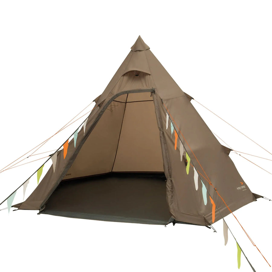 Front view of the Easy Camp Otra Tipi tent showcasing its spacious entry, designed for festival camping.