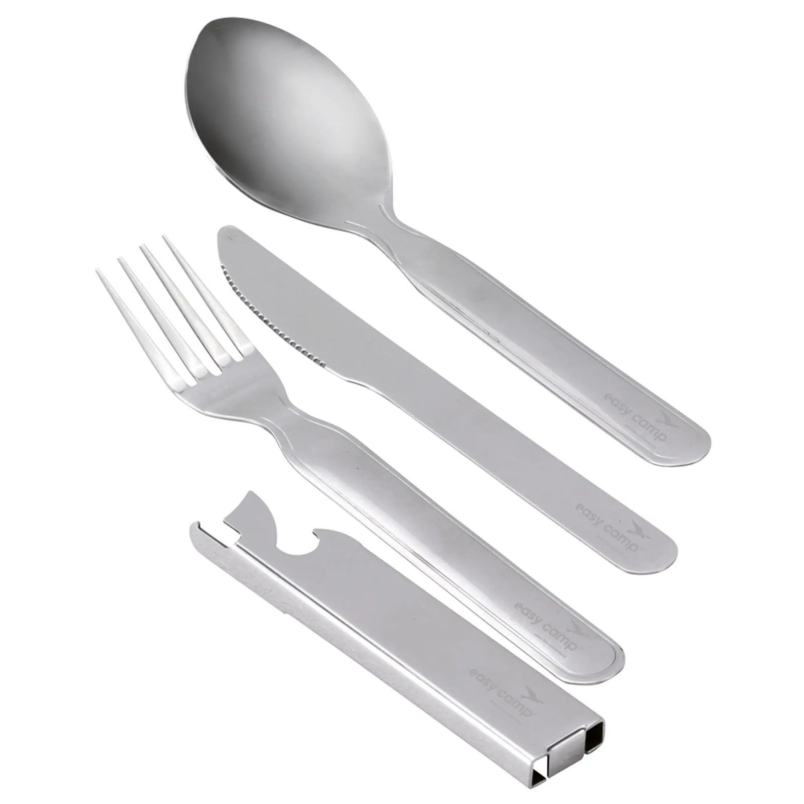 Easy Camp Travel Cutlery Deluxe including a spoon, knife, and fork on a white background