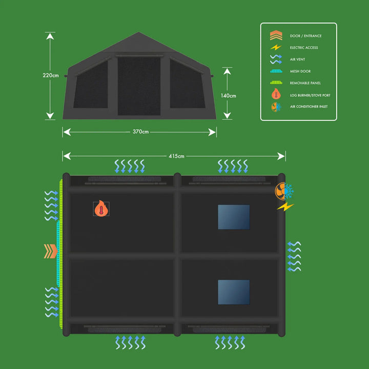 Holawild AirTek Machu Picchu Medium floorplan with dimensions