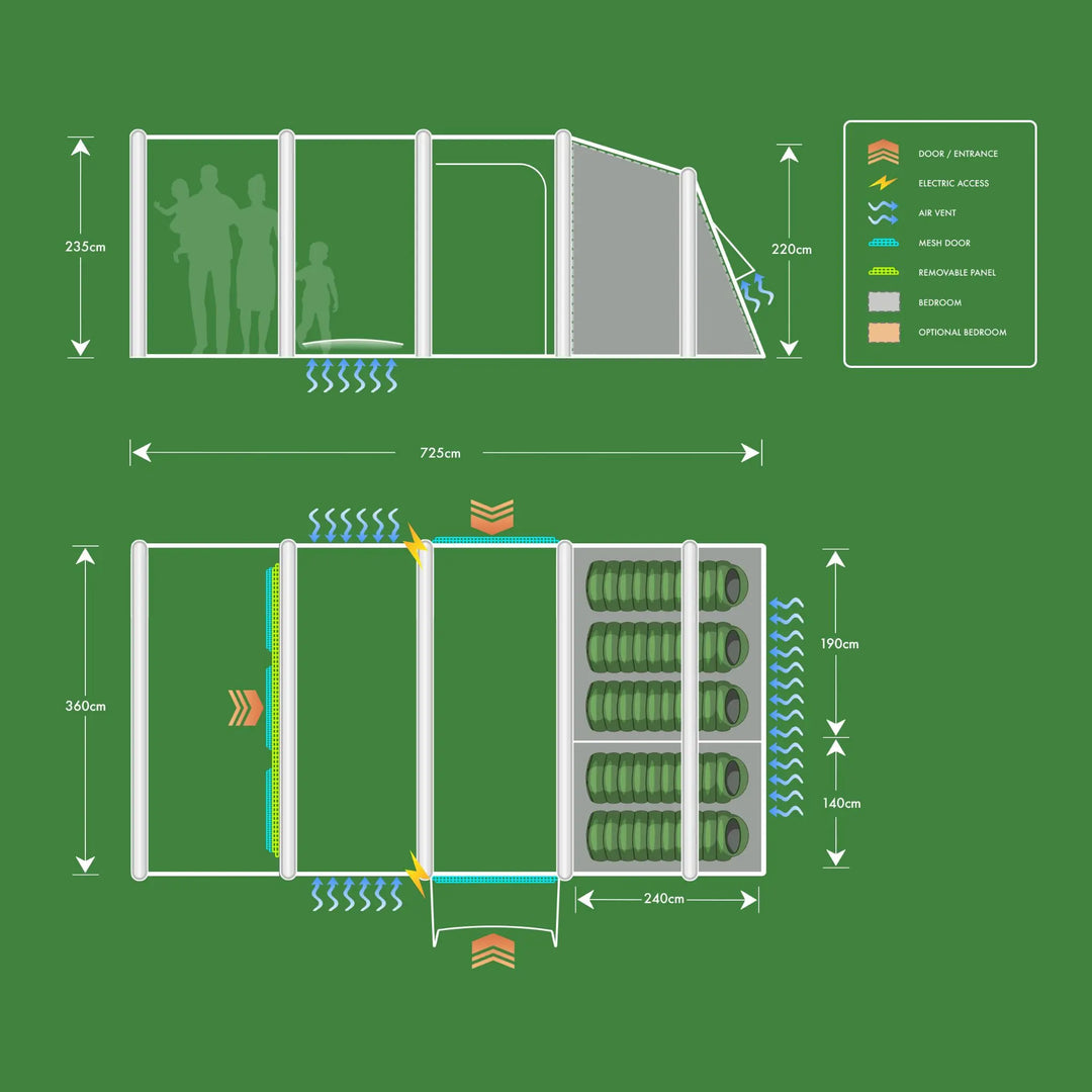 Holawild Airtek Sherwood 5.0 Air Tent Floorplan with dimensions