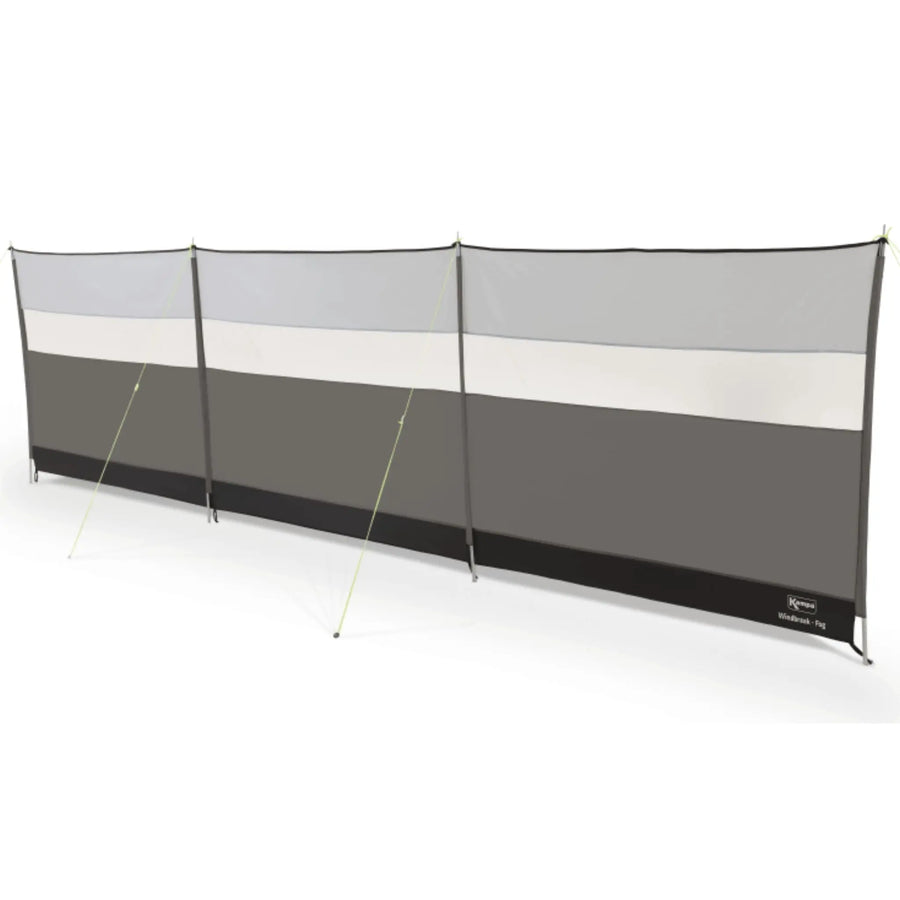 Kampa Windbreak in Fig grey with 4 pole structure, guy lines, and 68D material.