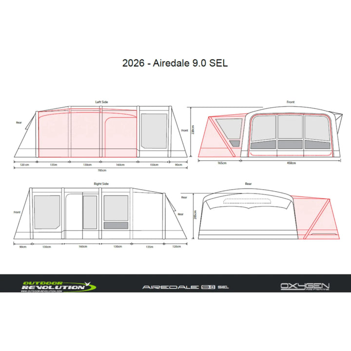 Outdoor Revolution Airedale 9.0SEL Air Tent with Footprint & Side Annexe Heights