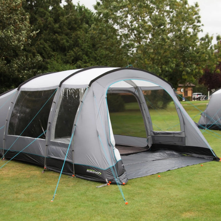 Side angle of the Camp Star 500XL DT tent with the front entrance open, revealing the spacious porch interior.