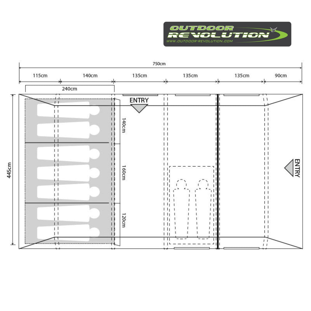 Outdoor Revolution Camp Star 700 Family Air Tent Dimensions