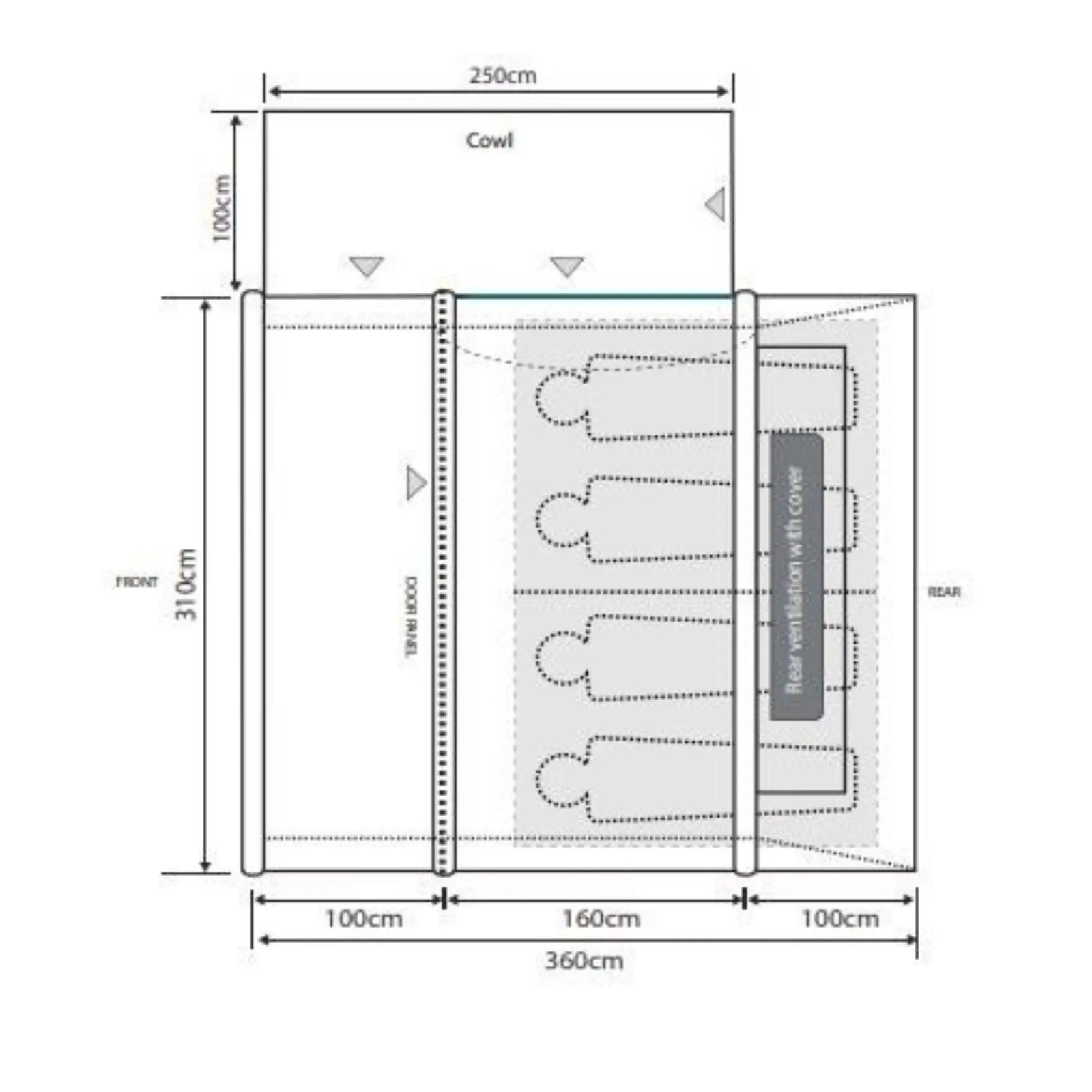 Outdoor Revolution Cayman Air T3 LITE LOW Drive Away Awning - Dimensions.
