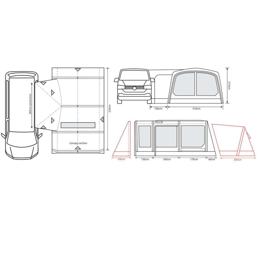 Outdoor Revolution Movelite T4E Air Low Awning Dimensions