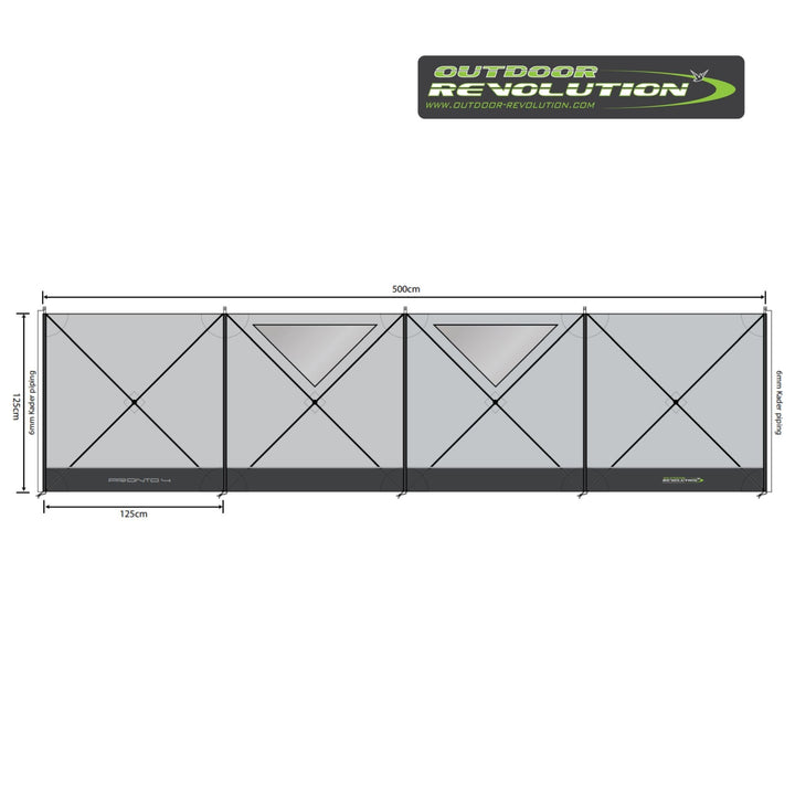 Outdoor Revolution Pronto Compact 4 Panel Windbreak (125 x 500) Dimensions