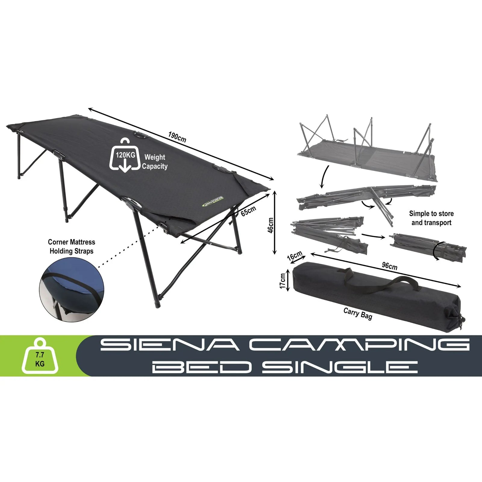 Outdoor Revolution Siena Single Camp Bed dimensions