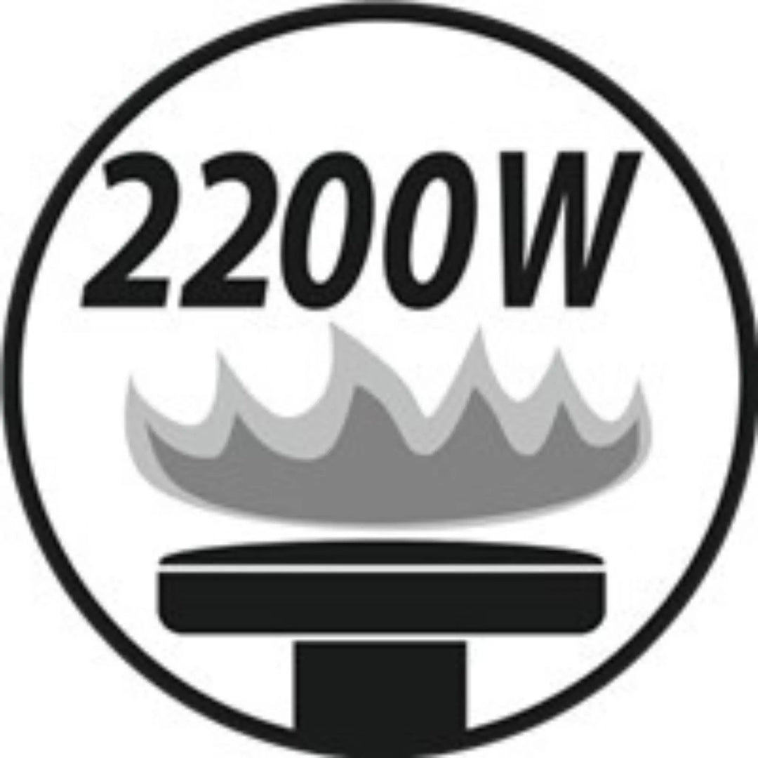 Black and white icon representing a 2200W power rating for the Outwell Appetizer Solo Stove.