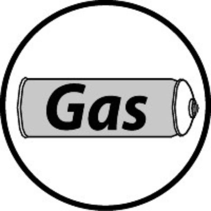 Black and white illustration of a gas cartridge, labelled "Gas," compatible with the Outwell Appetizer Solo Stove.